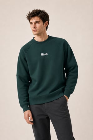 Black Yeni Sezon Erkek Kışlık Regular Fit Sweatshirt Pamuklu Nefti