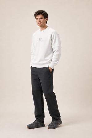 Black Yeni Sezon Erkek Kışlık Regular Fit Sweatshirt Pamuklu Beyaz