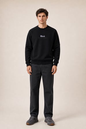 Black Yeni Sezon Erkek Kışlık Regular Fit Sweatshirt Pamuklu Siyah