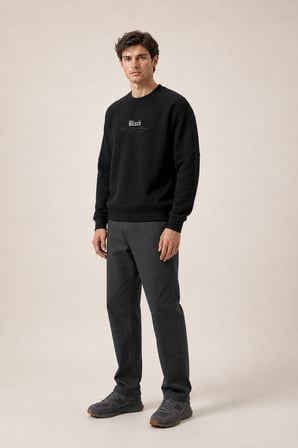 Black Yeni Sezon Erkek Kışlık Regular Fit Sweatshirt Pamuklu Siyah