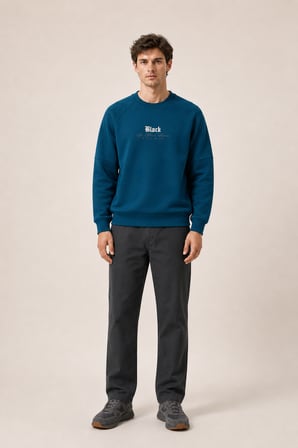 Black Yeni Sezon Erkek Kışlık Regular Fit Sweatshirt Pamuklu Petrol