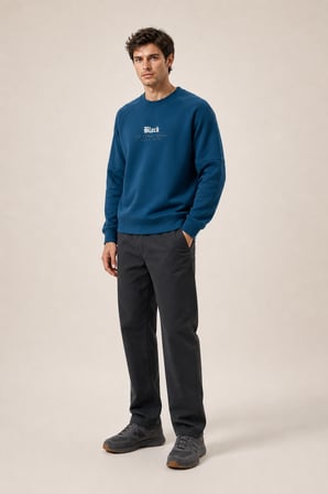 Black Yeni Sezon Erkek Kışlık Regular Fit Sweatshirt Pamuklu Petrol