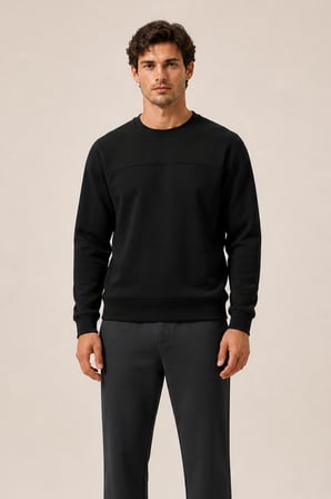 Steni Yeni Sezon Erkek Regular Fit Kışlık Bisiklet Yaka Sweatshirt Siyah