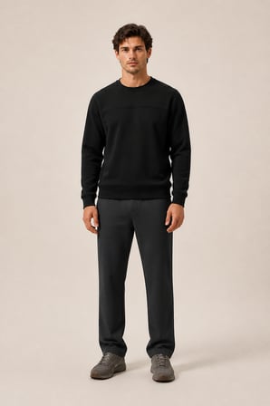 Steni Yeni Sezon Erkek Regular Fit Kışlık Bisiklet Yaka Sweatshirt Siyah