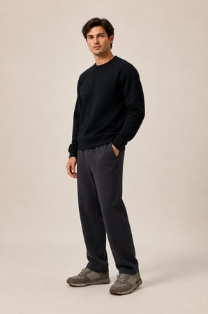 Steni Yeni Sezon Erkek Regular Fit Kışlık Bisiklet Yaka Sweatshirt Siyah