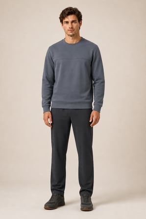 Steni Yeni Sezon Erkek Regular Fit Kışlık Bisiklet Yaka Sweatshirt Antrasit