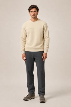 Steni Yeni Sezon Erkek Regular Fit Kışlık Bisiklet Yaka Sweatshirt Bej