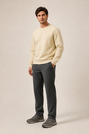 Steni Yeni Sezon Erkek Regular Fit Kışlık Bisiklet Yaka Sweatshirt Bej