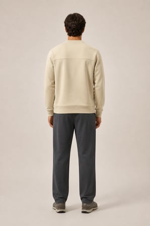 Steni Yeni Sezon Erkek Regular Fit Kışlık Bisiklet Yaka Sweatshirt Bej