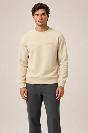 Steni Yeni Sezon Erkek Regular Fit Kışlık Bisiklet Yaka Sweatshirt Bej