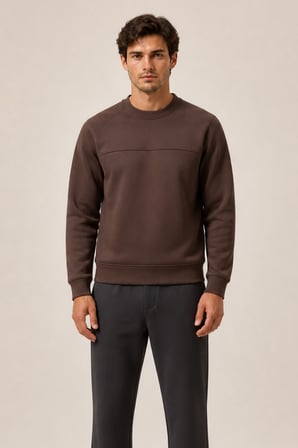 Steni Yeni Sezon Erkek Regular Fit Kışlık Bisiklet Yaka Sweatshirt Kahve