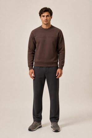 Steni Yeni Sezon Erkek Regular Fit Kışlık Bisiklet Yaka Sweatshirt Kahve