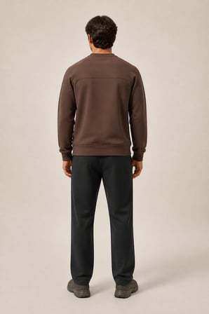 Steni Yeni Sezon Erkek Regular Fit Kışlık Bisiklet Yaka Sweatshirt Kahve