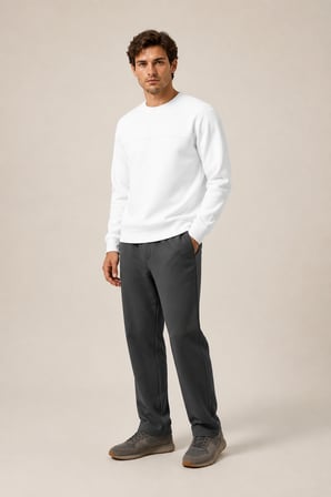 Steni Yeni Sezon Erkek Regular Fit Kışlık Bisiklet Yaka Sweatshirt Beyaz