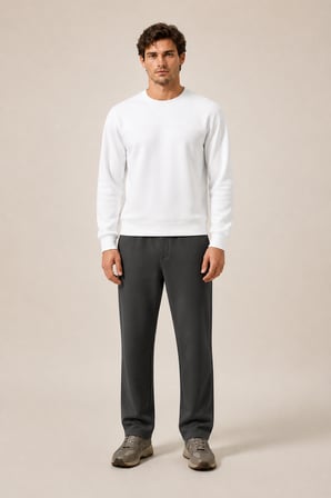 Steni Yeni Sezon Erkek Regular Fit Kışlık Bisiklet Yaka Sweatshirt Beyaz