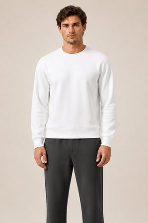 Steni Yeni Sezon Erkek Regular Fit Kışlık Bisiklet Yaka Sweatshirt Beyaz