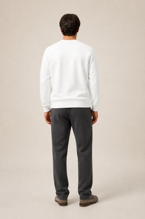 Steni Yeni Sezon Erkek Regular Fit Kışlık Bisiklet Yaka Sweatshirt Beyaz