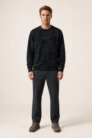 Rummi Desenli Kışlık Yeni Sezon Erkek Regular Fit Sweatshirt Siyah