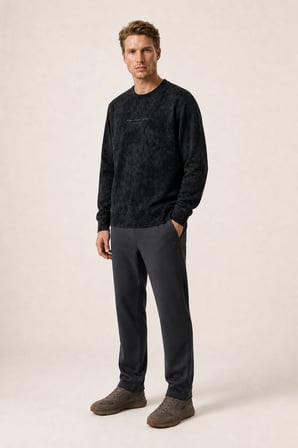Rummi Desenli Kışlık Yeni Sezon Erkek Regular Fit Sweatshirt Siyah