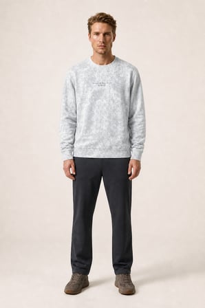 Rummi Desenli Kışlık Yeni Sezon Erkek Regular Fit Sweatshirt Beyaz