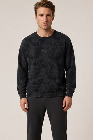 Allon Desenli Kışlık Yeni Sezon Erkek Regular Fit Sweatshirt Beyaz