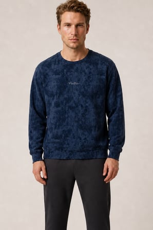 Allon Desenli Kışlık Yeni Sezon Erkek Regular Fit Sweatshirt Beyaz