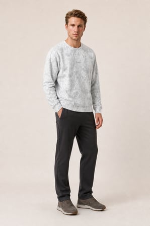 Allon Desenli Kışlık Yeni Sezon Erkek Regular Fit Sweatshirt Beyaz