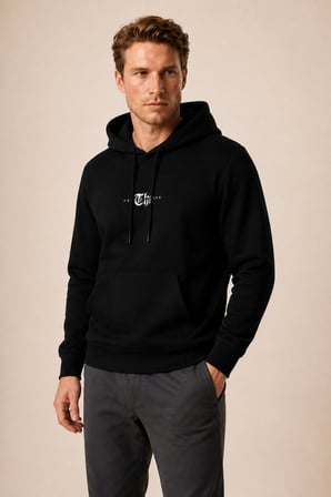 Thenk Yeni Sezon Erkek Regular Fit Kapüşonlu Sweatshirt Siyah