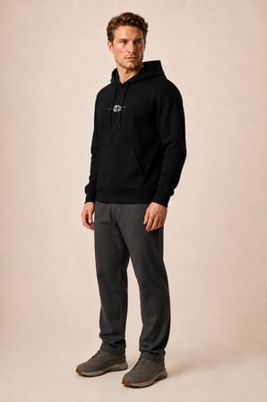 Thenk Yeni Sezon Erkek Regular Fit Kapüşonlu Sweatshirt Siyah