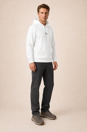 Thenk Yeni Sezon Erkek Regular Fit Kapüşonlu Sweatshirt Beyaz
