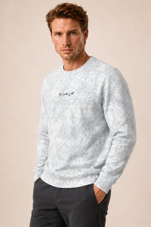 Continu Erkek Kışlık Regular Fit Kışlık Bisiklet Yaka Sweatshirt Beyaz