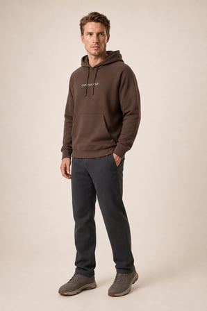 Kitell Yeni Sezon Erkek Regular Fit Pamuklu Kapüşonlu Sweatshirt Kahve