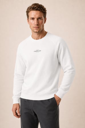 Forever Yeni Sezon Erkek Regular Fit Pamuklu Sweatshirt Beyaz