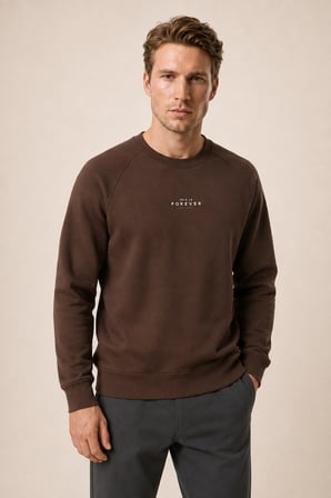 Forever Yeni Sezon Erkek Regular Fit Pamuklu Sweatshirt Kahve