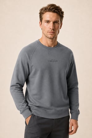 Forever Yeni Sezon Erkek Regular Fit Pamuklu Sweatshirt Füme