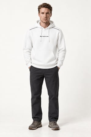 Donyt Erkek Yeni Sezon Regular Fit Kapüşonlu Pamuklu Sweartshirt Beyaz