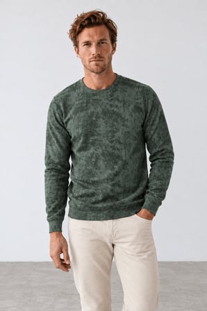 Yeni Sezon Hukli Erkek Regular Fit Bisiklet Yaka Desenli Sweatshirt
