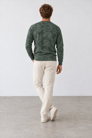 Yeni Sezon Hukli Erkek Regular Fit Bisiklet Yaka Desenli Sweatshirt