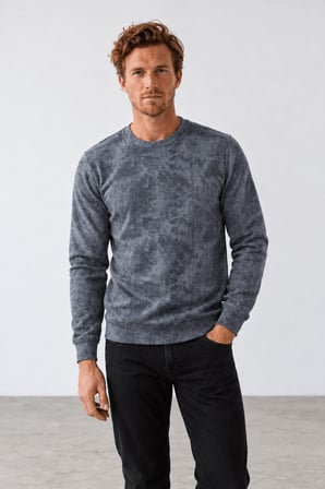 Yeni Sezon Hukli Erkek Regular Fit Bisiklet Yaka Desenli Sweatshirt