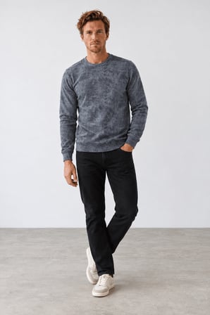 Yeni Sezon Hukli Erkek Regular Fit Bisiklet Yaka Desenli Sweatshirt