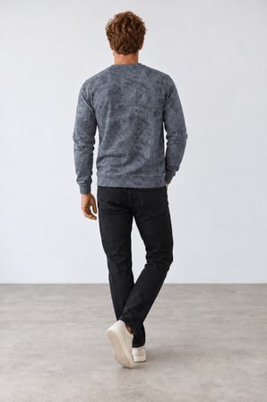 Yeni Sezon Hukli Erkek Regular Fit Bisiklet Yaka Desenli Sweatshirt