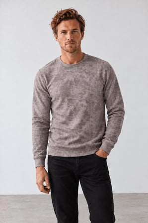 Yeni Sezon Hukli Erkek Regular Fit Bisiklet Yaka Desenli Sweatshirt