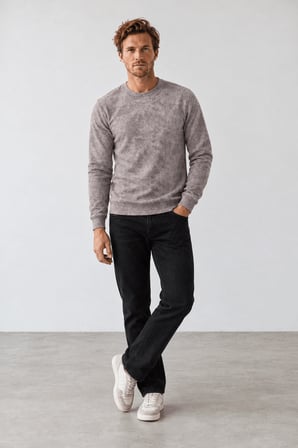 Yeni Sezon Hukli Erkek Regular Fit Bisiklet Yaka Desenli Sweatshirt