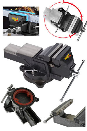 Germany 125mm 5" 360 Dönerli Taban Özel Alaşım Paslanmaz Çelik Sabit Tezgah Masa Mengenesi Örslü