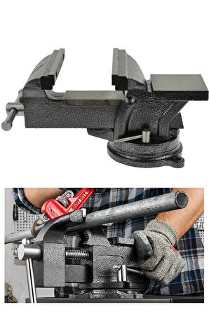 Premium 125mm 5" 360 Dönerli Taban Özel Alaşım Paslanmaz Çelik Sabit Tezgah Masa Mengenesi Örslü