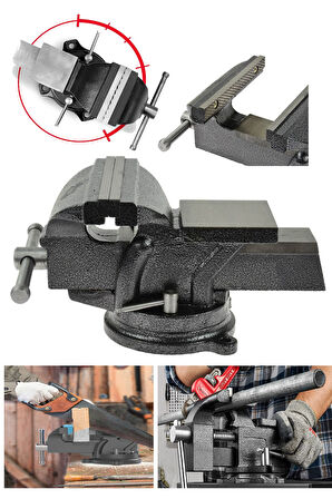 Premium 100mm 4" 360 Dönerli Taban Özel Alaşım Paslanmaz Çelik Sabit Tezgah Masa Mengenesi Örslü