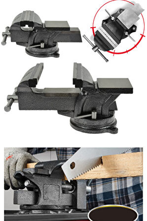 Premium 100mm 3" 360 Dönerli Taban Özel Alaşım Paslanmaz Çelik Sabit Tezgah Masa Mengenesi Örslü