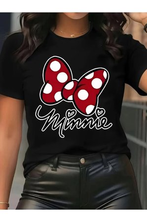 Unisex Minnie Fiyonk Baskılı Tasarım Tshirt