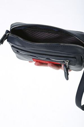 Baghashtag Lacivert Minik Unisex 3 Gözlü Deri Çanta