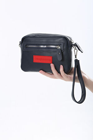 Baghashtag Lacivert Minik Unisex 3 Gözlü Deri Çanta